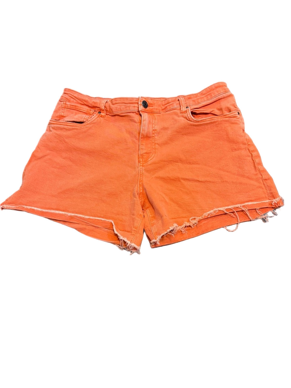 Kut from the Kloth Jane High-Rise Orange Denim Shorts with Frayed Hem Size 14 - Picture 2 of 3